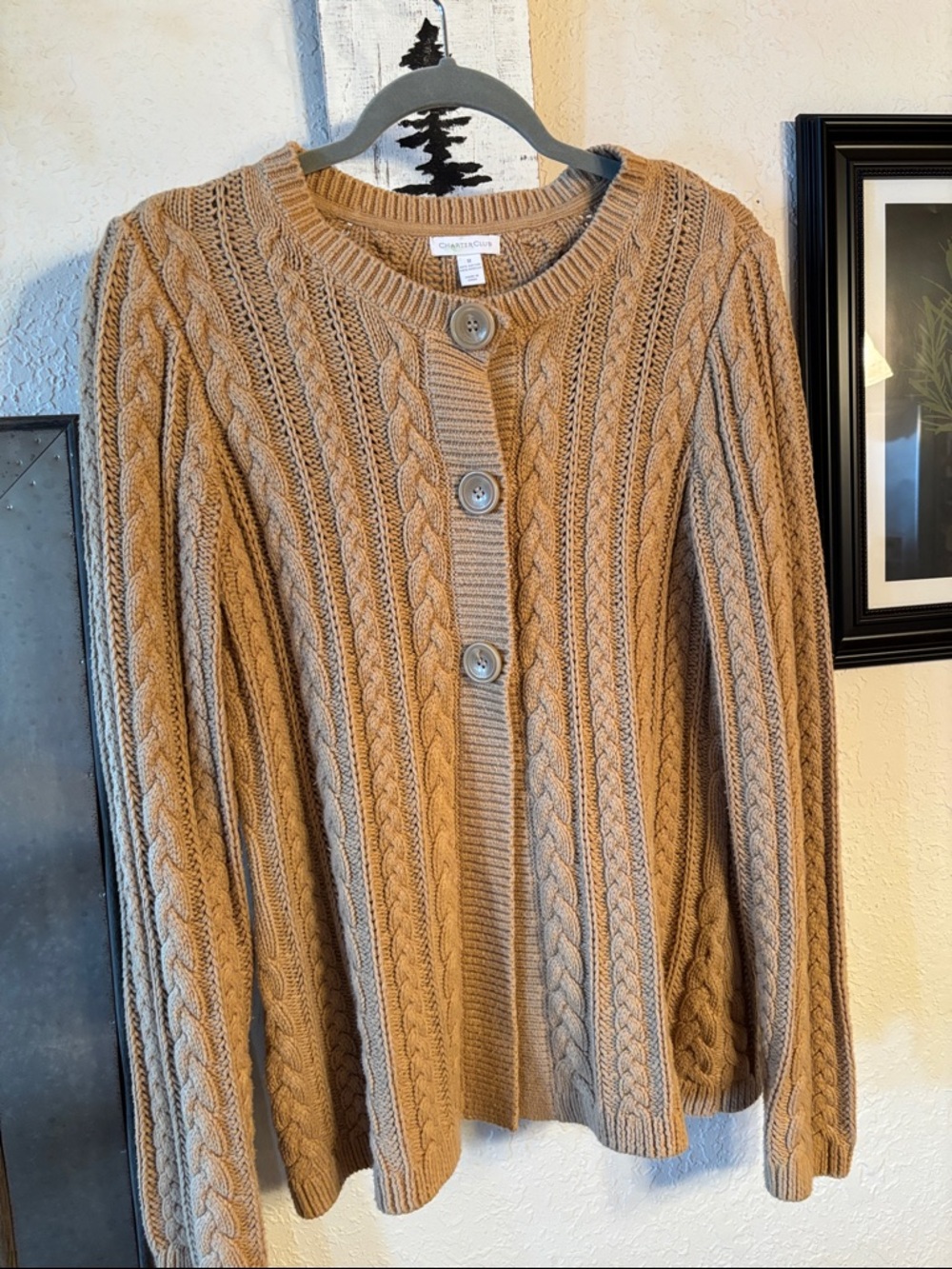 Charter Club Cable Knit Snap-Button-Front Cardigan - Camel Brown